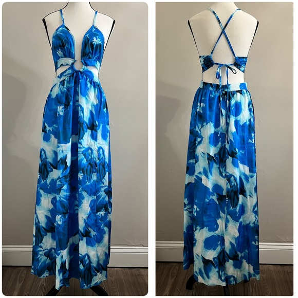 Pretty Woman Boutique Dresses & Skirts - Blue White Cut Out Maxi Dress - NWOT